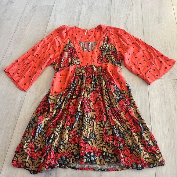 Free People Tallula Cherry Combo Dress Size  Large Mini Boho - Picture 1 of 10